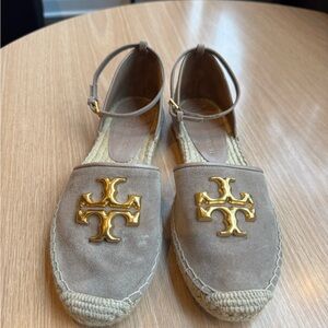 Tory Burch Tan Gold Espadrilles with Ankle Strap